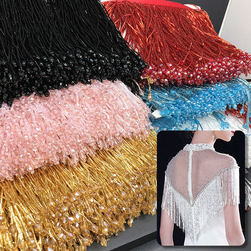 90x15cm Crystal Tassel Lace Be - огляд і ціна Beaded Trim Fringe